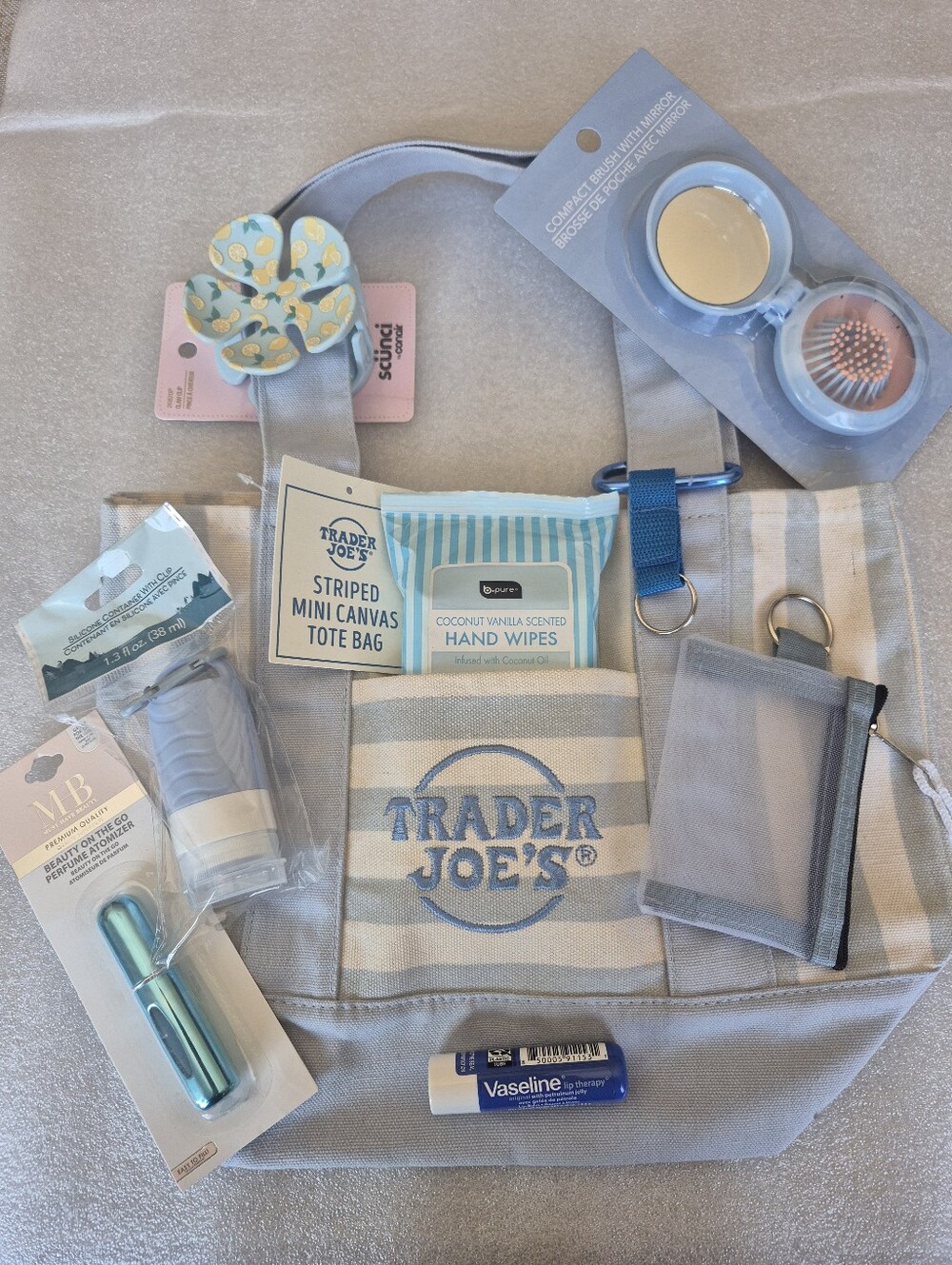 🩵Trader Joe's Blue Striped Mini Canvas Tote- Gift Set🩵